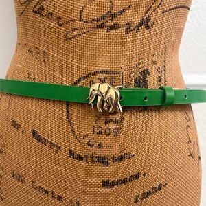 Banana Republic Gold-Tone Elephant Buckle Kelly Green Skinny Patent Belt Medium